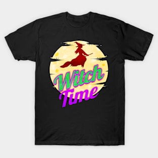 Witch Flying By The Moon Witch Time Halloween T-Shirt